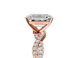 Rose gold Emerald Solitaire Twisted Pave Band with Four-Prong Setting_22