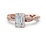 Rose gold Emerald Solitaire Twisted Pave Diamond Ring with Four-Prong Setting_105