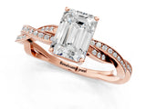 Rose gold Emerald Solitaire Twisted Pave Diamond Ring with Four-Prong Setting_106