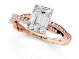 Rose gold Emerald Solitaire Twisted Pave Diamond Ring with Four-Prong Setting_23