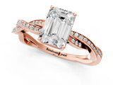 Rose gold Emerald Solitaire Twisted Pave Diamond Ring with Four-Prong Setting_35