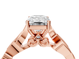 Rose gold Emerald Solitaire Vine Band with Milgrain Prong Setting_10