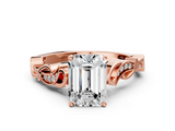 Rose gold Emerald Solitaire Vine Band with Milgrain Prong Setting_6