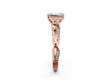 Rose gold Emerald Solitaire Vine Band with Milgrain Prong Setting_8