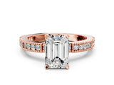 Rose gold Emerald Solitaire with Pavé Band and Four-Prong Setting_344