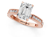 Rose gold Emerald Solitaire with Pavé Band and Four-Prong Setting_345