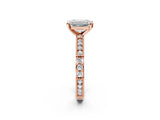 Rose gold Emerald Solitaire with Pavé Band and Four-Prong Setting_346