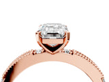 Rose gold Emerald Solitaire with Pavé Band and Four-Prong Setting_348