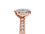 Rose gold Emerald Solitaire with Pavé Band and Four-Prong Setting_349