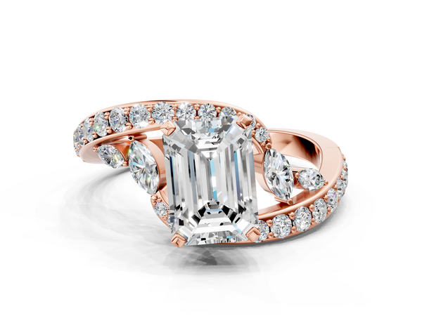 Rose gold Emerald Solitaire with Pavé Twist Band and Four-Prong Setting