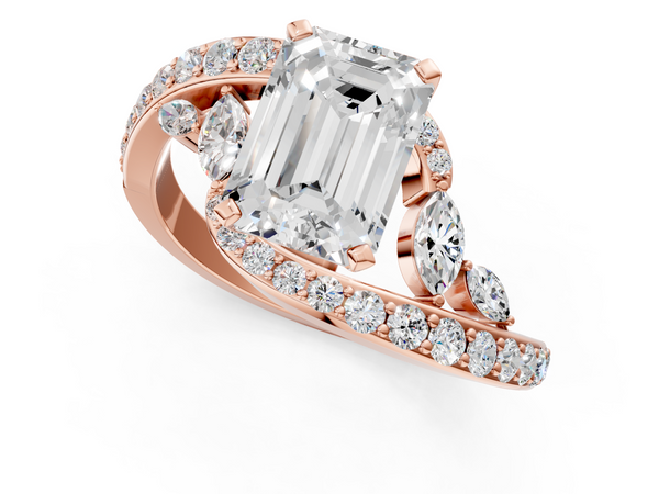 Rose gold Emerald Solitaire with Pavé Twist Band and Four-Prong Setting