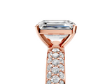 Rose gold Emerald Solitaire with Pave Band and Four-Prong Setting_23