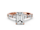 Rose gold Emerald Solitaire with Side Baguettes and Channel Set Band_55