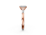 Rose gold Emerald Solitaire with Tapered Baguette Side Stones on a Classic Band with Four-Prong Setting_128
