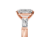 Rose gold Emerald Solitaire with Tapered Baguette Side Stones on a Classic Band with Four-Prong Setting_131