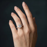 Rose gold Emerald Three-Stone Diamond Ring with Pavé Band and Four-Prong Setting_18