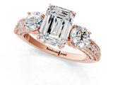 Rose gold Emerald Three-Stone Diamond Ring with Pavé Band and Four-Prong Setting_7