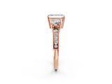 Rose gold Emerald Three-Stone Diamond Ring with Pavé Band and Four-Prong Setting_8