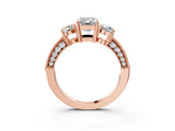 Rose gold Emerald Three-Stone Diamond Ring with Pavé Band and Four-Prong Setting_9