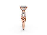 Rose gold Emerald Three-Stone Diamond Ring with Pavé Split Shank and Four-Prong Setting_100