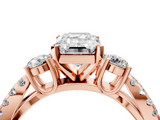 Rose gold Emerald Three-Stone Diamond Ring with Pavé Split Shank and Four-Prong Setting_102
