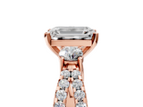 Rose gold Emerald Three-Stone Diamond Ring with Pavé Split Shank and Four-Prong Setting_103