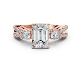 Rose gold Emerald Three-Stone Diamond Ring with Pavé Split Shank and Four-Prong Setting_98