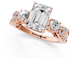 Rose gold Emerald Three-Stone Diamond Ring with Pavé Split Shank and Four-Prong Setting_99