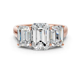 Rose gold Emerald Three-Stone Diamond Ring with Prong Setting on a Classic Band_15