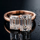 Rose gold Emerald and Emerald Cut Toi Moi Ring with Prong Setting_16