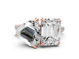 Rose gold Emerald and Heart Toi Moi Ring with Prong Setting and Micro Pave Band
