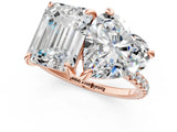Rose gold Emerald and Heart Toi Moi Ring with Prong Setting and Pave Band 1