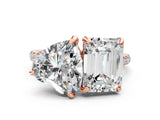 Rose gold Emerald and Heart Toi Moi Ring with Prong Setting and Pave Band