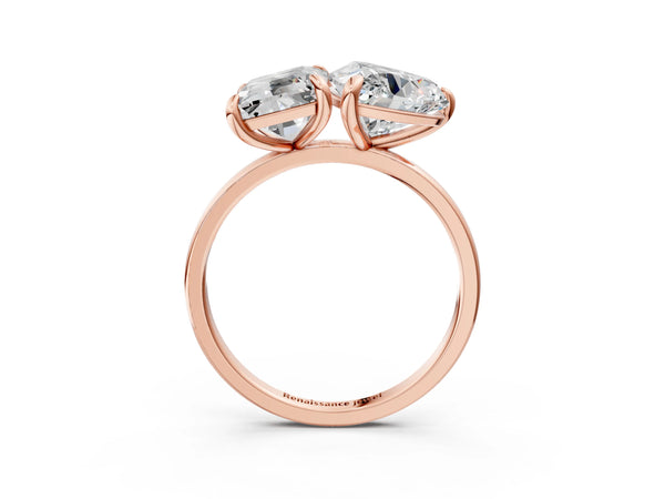 Rose Gold Emerald Cut and Heart-Shaped Laboratory-Grown Diamond Toi et Moi Engagement Ring