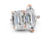 Rose gold Emerald and Marquise Toi Moi Ring with Prong Setting and Micro Pave Band