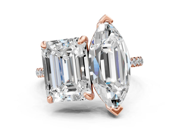 Rose Gold Emerald Cut and Marquise Laboratory-Grown Diamond Toi et Moi Engagement Ring