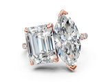 Rose gold Emerald and Marquise Toi Moi Ring with Prong Setting and Pave Band