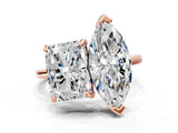 Rose gold Emerald and Marquise Toi Moi Ring with Prong Setting and Plain Band