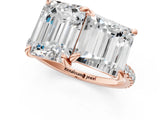 Rose gold Emerald and Princess Toi Moi Ring with Prong Setting and Micro Pave Band 1
