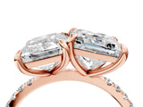 Rose gold Emerald and Princess Toi Moi Ring with Prong Setting and Micro Pave Band 4