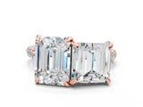 Rose gold Emerald and Princess Toi Moi Ring with Prong Setting and Micro Pave Band
