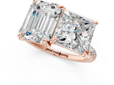 Rose gold Emerald and Princess Toi Moi Ring with Prong Setting and Pave Band 1