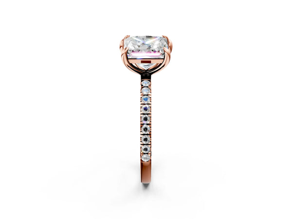 Rose gold Emerald and Princess Toi Moi Ring with Prong Setting and Pave Band