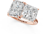 Rose gold Emerald and Princess Toi Moi Ring with Prong Setting and Plain Band 1
