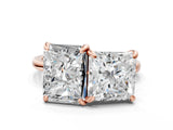 Rose gold Emerald and Princess Toi Moi Ring with Prong Setting and Plain Band
