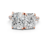 Rose gold Emerald and Radiant Toi Moi Ring with Prong Setting and Pave Band