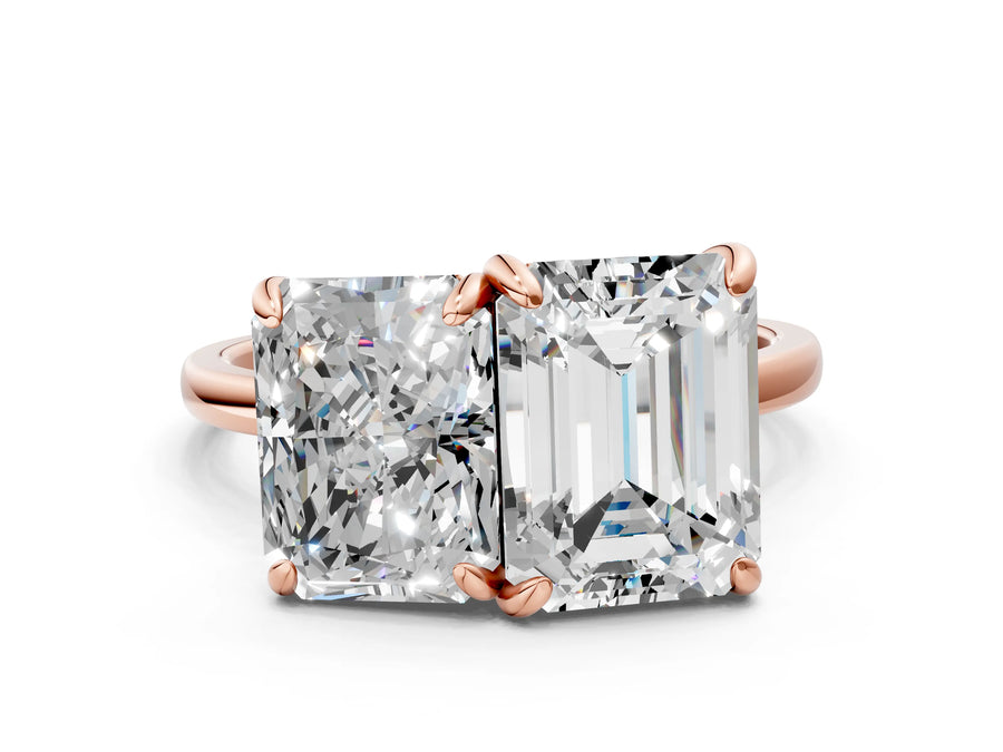 Rose gold Emerald and Radiant Toi Moi Ring with Prong Setting and Plain Band