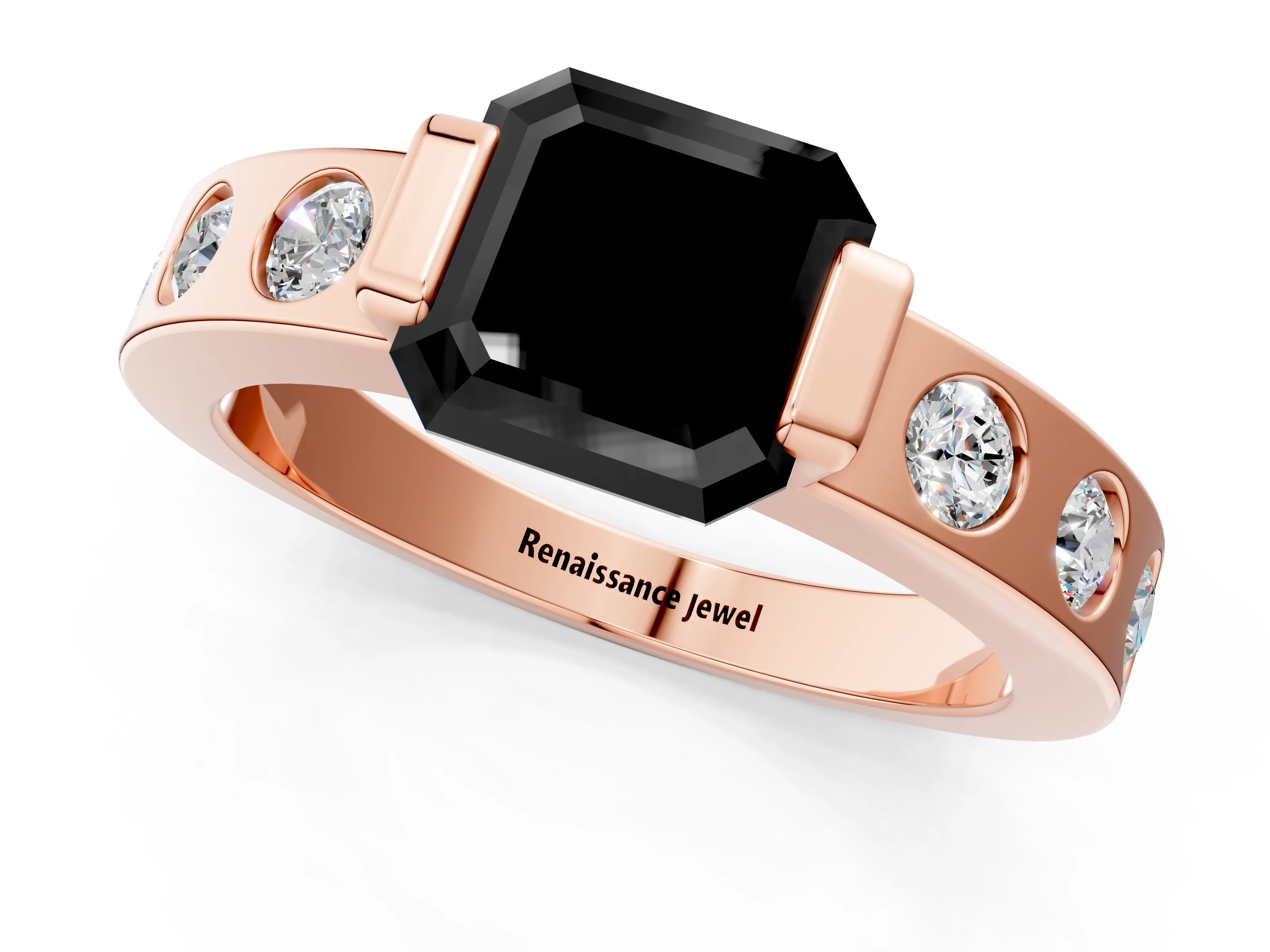 Rose gold Fancy Black Asscher Cut Brilliant Channel-Set Diamond Ring with Bezel Prong Setting_1