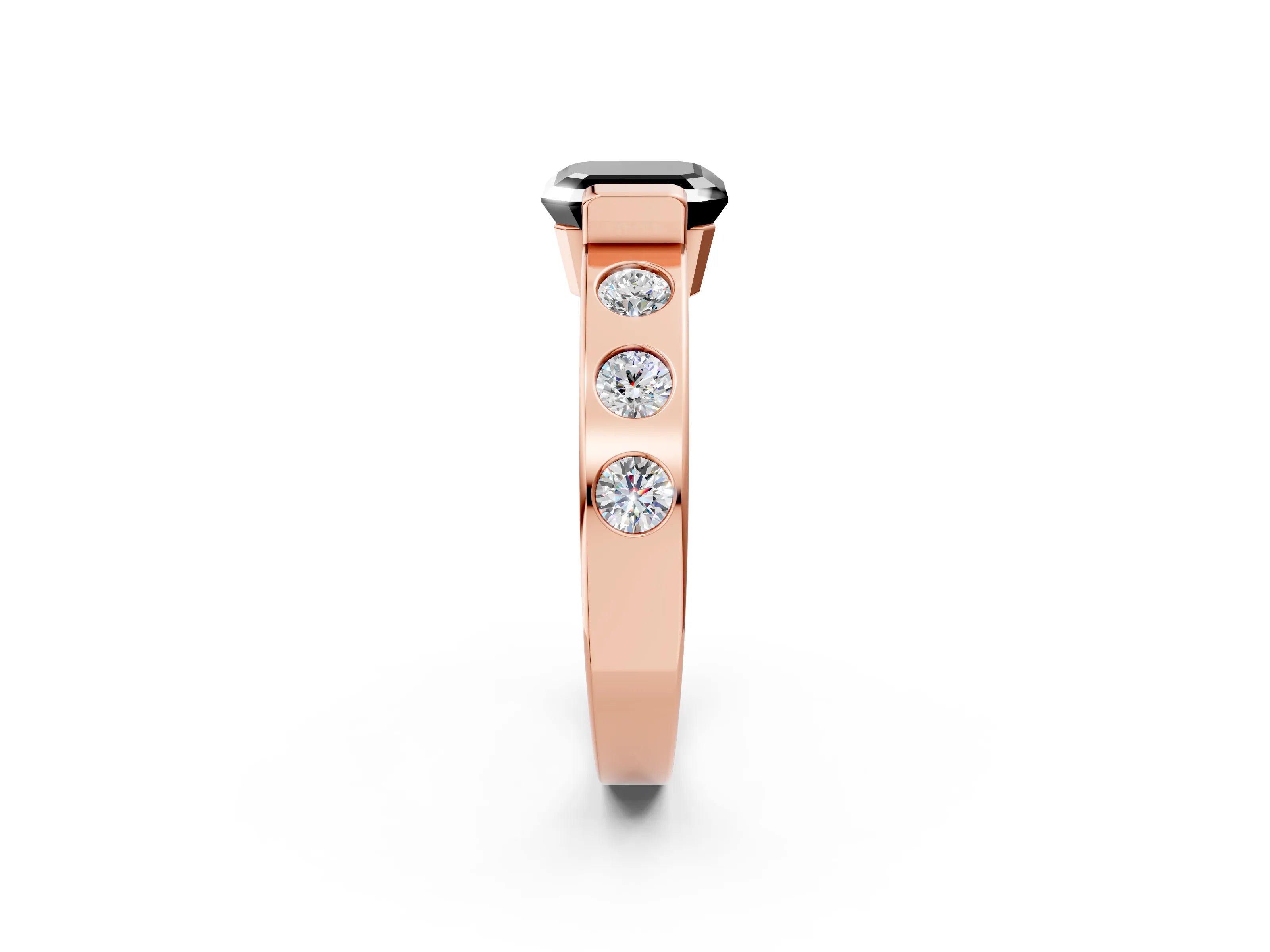 Rose gold Fancy Black Asscher Cut Brilliant Channel-Set Diamond Ring with Bezel Prong Setting_2