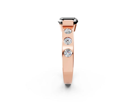 Rose gold Fancy Black Asscher Cut Brilliant Channel-Set Diamond Ring with Bezel Prong Setting_2